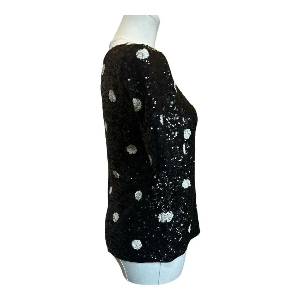 J. Crew XXS 100% Cotton Sequin Polka Dot Short Sleeve Top Party Blouse NWT Black